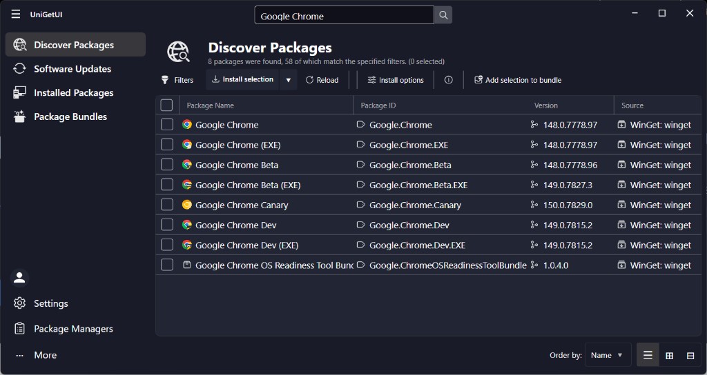 UniGetUI interface